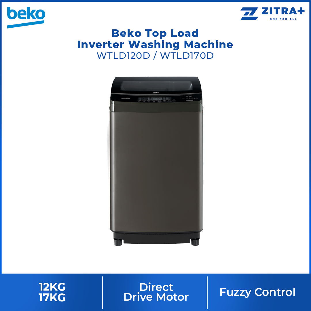 Beko Top Load Washing Machine WTLD120D/WTLD170D | 5 Star WELS Water Rating | Fuzzy Control | Stainless Steel Drum | Aquawave Technology | Glass Top Lid | Washing Machine with 2 Years General Warranty & 12 Years Motor Warranty