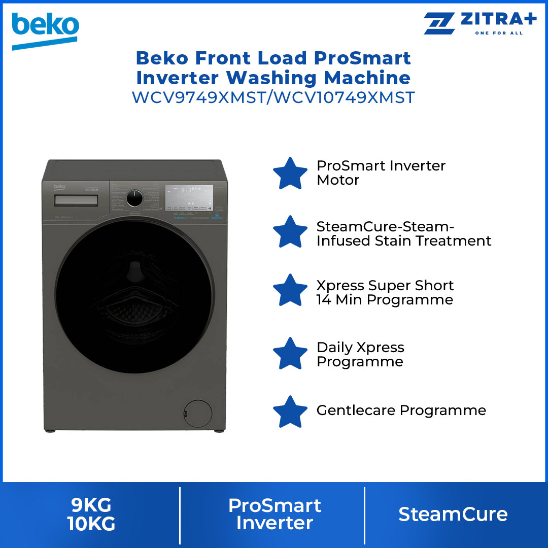 Beko Front Load ProSmart Inverter Washing Machine WCV10749XMST/WCV9749XMST | SteamCure | Fast+ | Child Lock | Overflow Safety | Bluetooth | Washing Machine with 2 Year Warranty