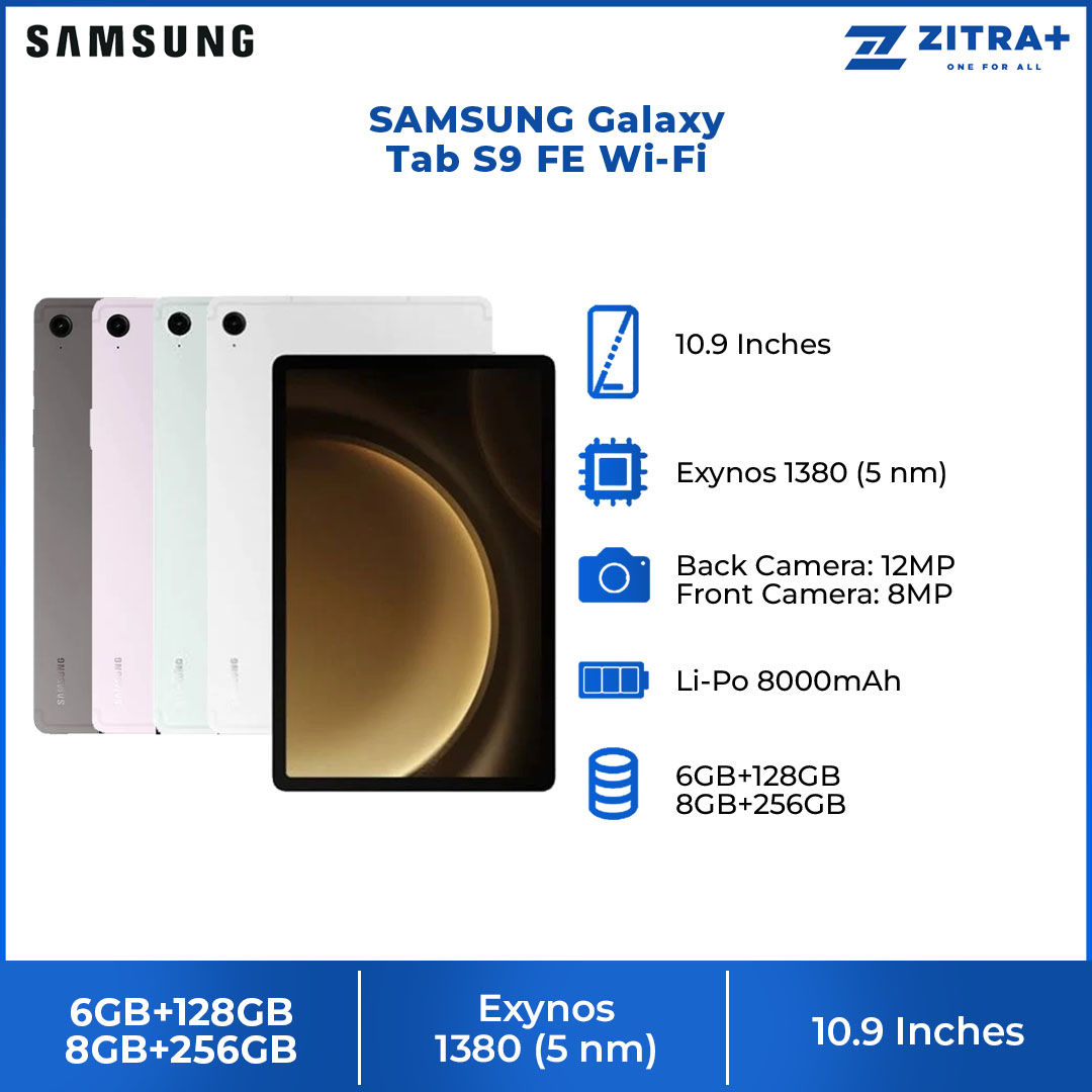 SAMSUNG Galaxy Tab S9 FE Wi-Fi | 6GB+128GB/8GB+256GB | 10.9" Display | 8000mAh Battery | 8MP Main Camera | One UI 5.1 | Tablet with 1 Year Warranty