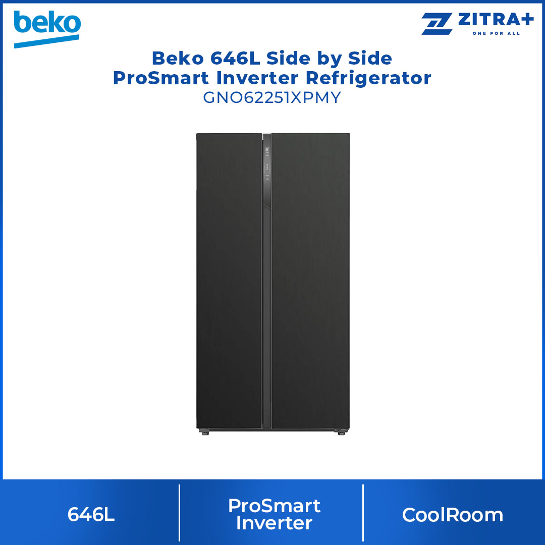 Beko 646L Side by Side ProSmart Inverter Refrigerator GNO62251XPMY | CoolRoom | Led Illumination | Safety Glass | Twist & Serve Ice Cube Tray | Vacation Mode | Eco Function | Refrigerators with 2 Year Warranty