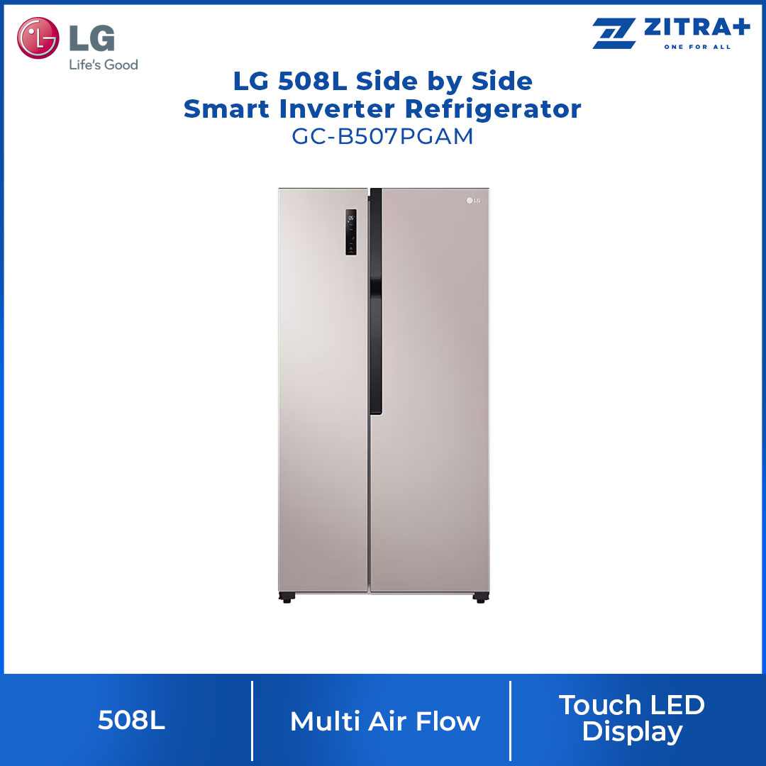 LG 508L Side by Side Smart Inverter Refrigerator GC-B507PGAM | Door Alarm | Express Freeze | Horizontal Pocket Handle Type | Refrigerator with 1 Year Warranty
