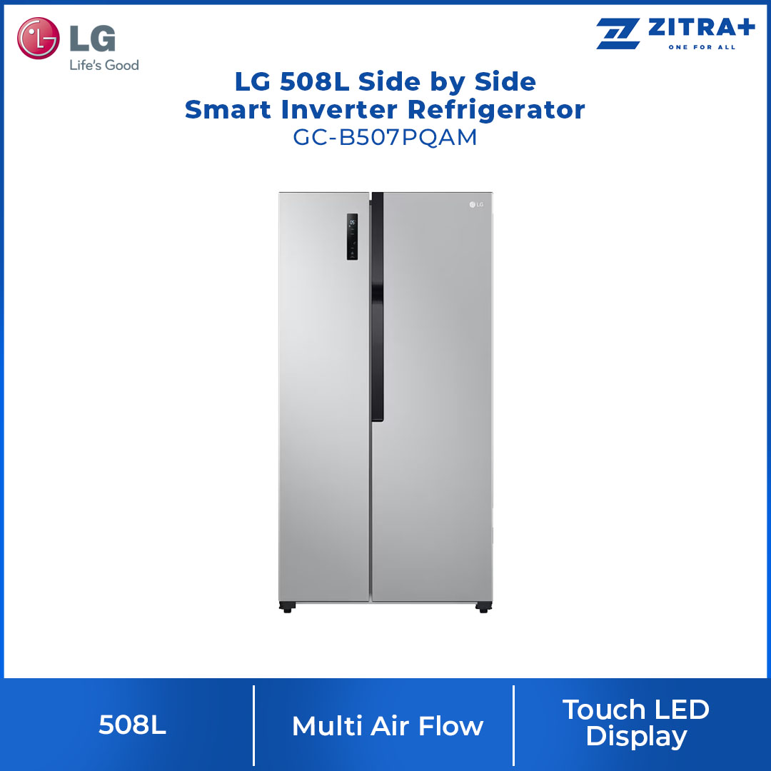 LG 508L Side by Side Smart Inverter Refrigerator GC-B507PQAM | Total No Frost | Tempered Glass | Multi Air Flow | Touch LED Display | Refrigerator with 1 Year Warranty