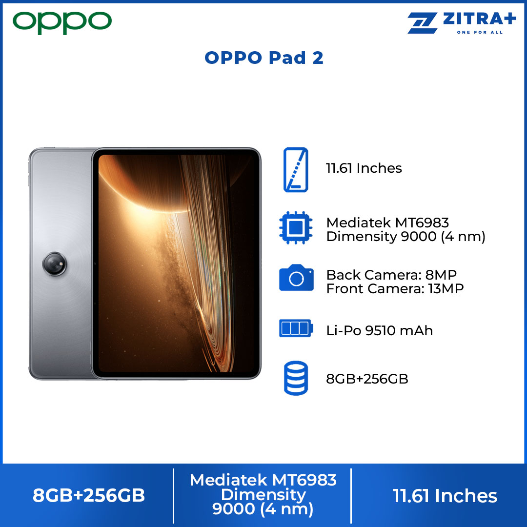 (Pre-Order till 27.10.2023) OPPO Pad 2 8GB+256GB | 11.61" Display | 7:5ReadFit Screen | 13MP Camera | 9510mAh Battery | Tablet with 1 Year Warranty