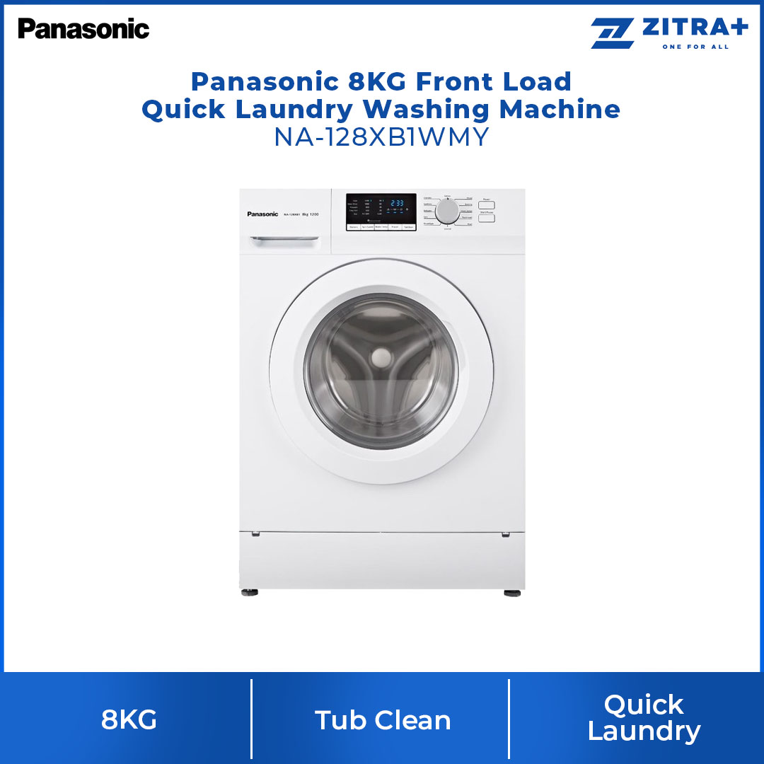 Panasonic 8KG Front Load Quick Laundry Washing Machine NA-128XB1WMY | Big LED Display | Tub Clean | Quick Laundry | Hygiene 60°C/90°C | Washing Machine with 1 Year Warranty