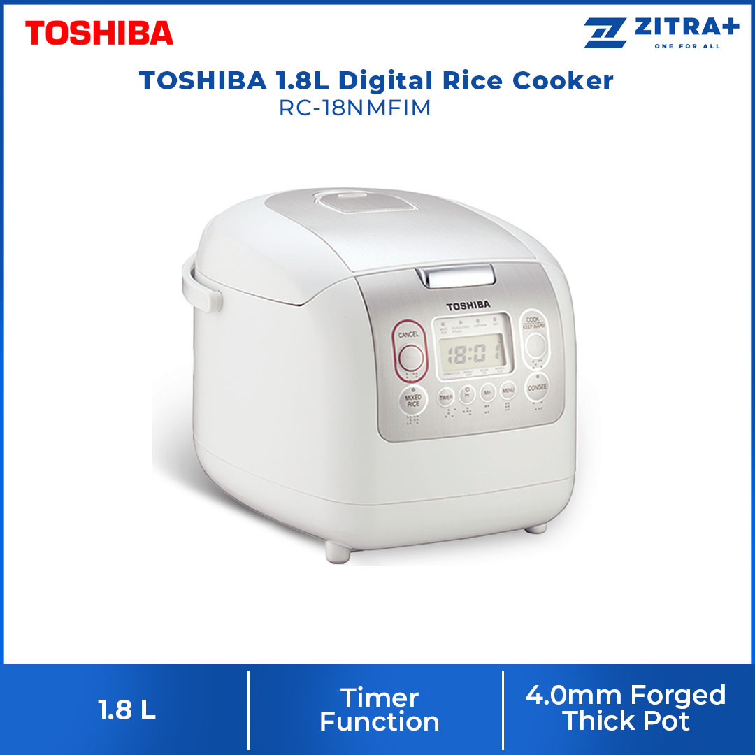 TOSHIBA 1.8L Digital Rice Cooker RC-18NMFIM | 4mm Forged Thick Pot | Timer Function | Rice Cooker with 1 Year Warranty