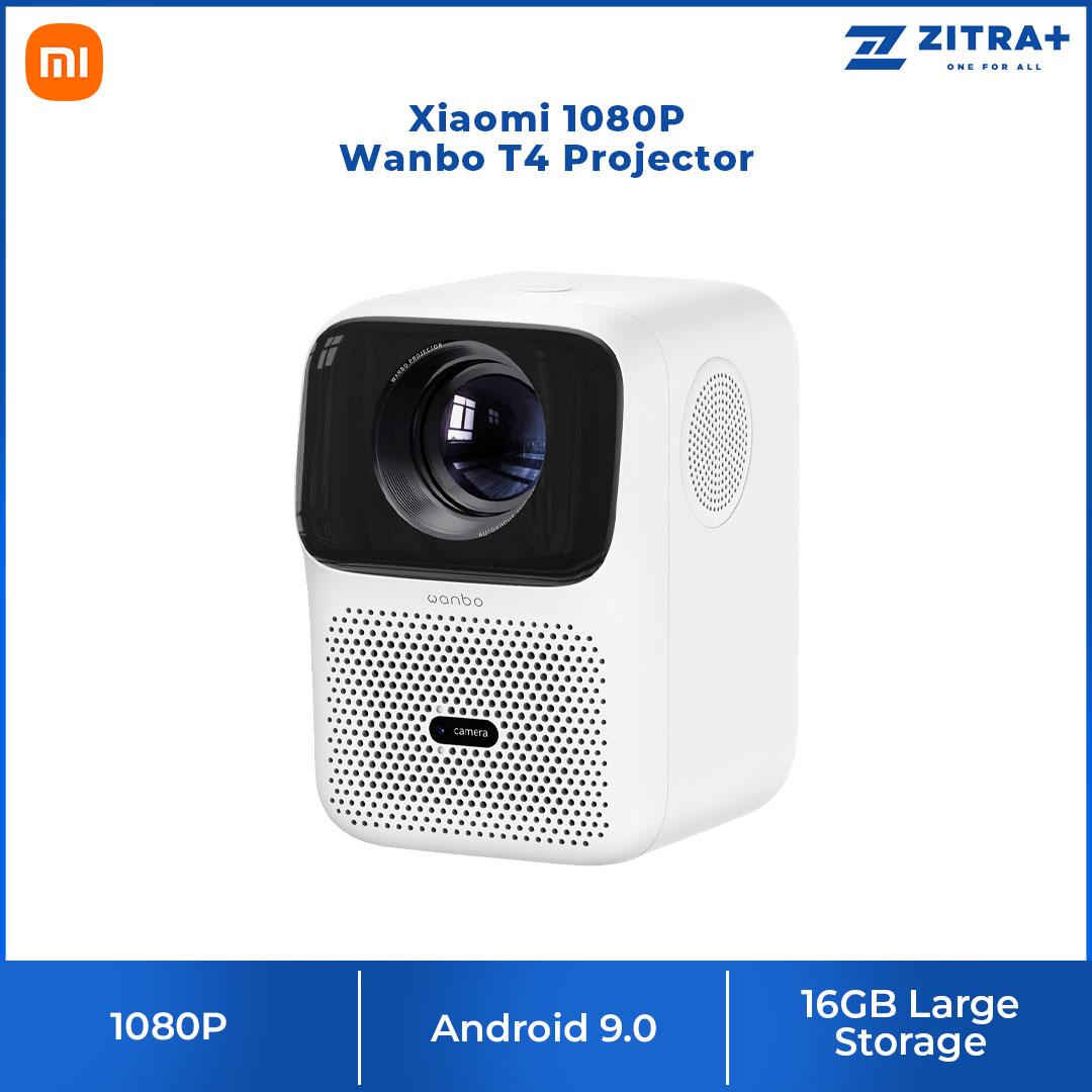 Xiaomi 1080P Wanbo T4 Projector (Chinese Version) | AI Auto Focus | Built-in Audio | Bluetooth 5.0 | HDR 10+ | Support 4K Decoding | Projector with 1 Year Warranty