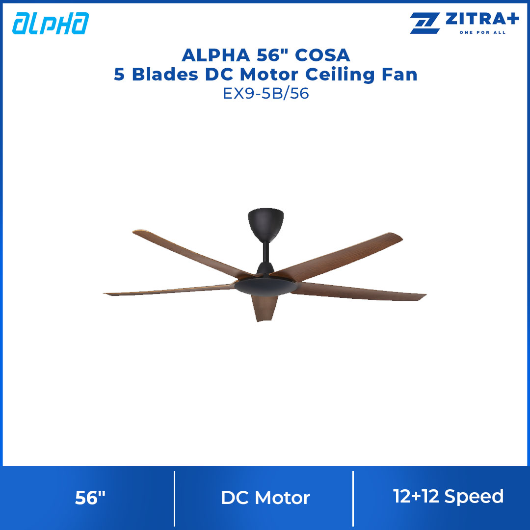 ALPHA 56" COSA 5 Blades DC Motor Ceiling Fan EX9-5B/56 | DC Motor | 12+12 Speed | Natural Wind | Sleep Wind | Timer Off | Ceiling Fan with 1 Year Warranty