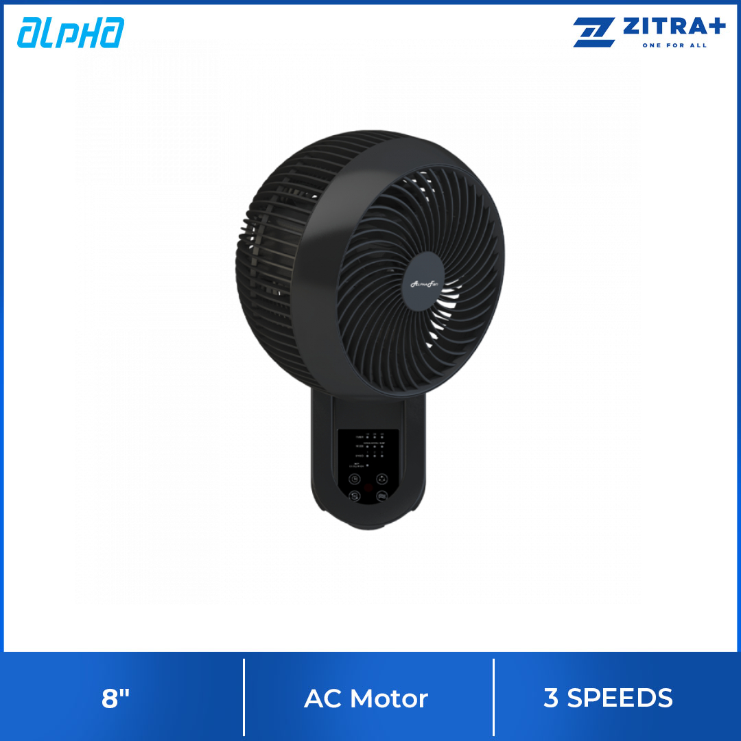 ALPHA 8" Wall Fan MOTTO WALL FAN 360 | Up & Down Manual Swing | 3 Fan Speed | 3 Blades | 360 Oscillation | Remote Comtrol | Touch Panel | 3 Mode Settings | Wall Fan with 1 Year Warranty