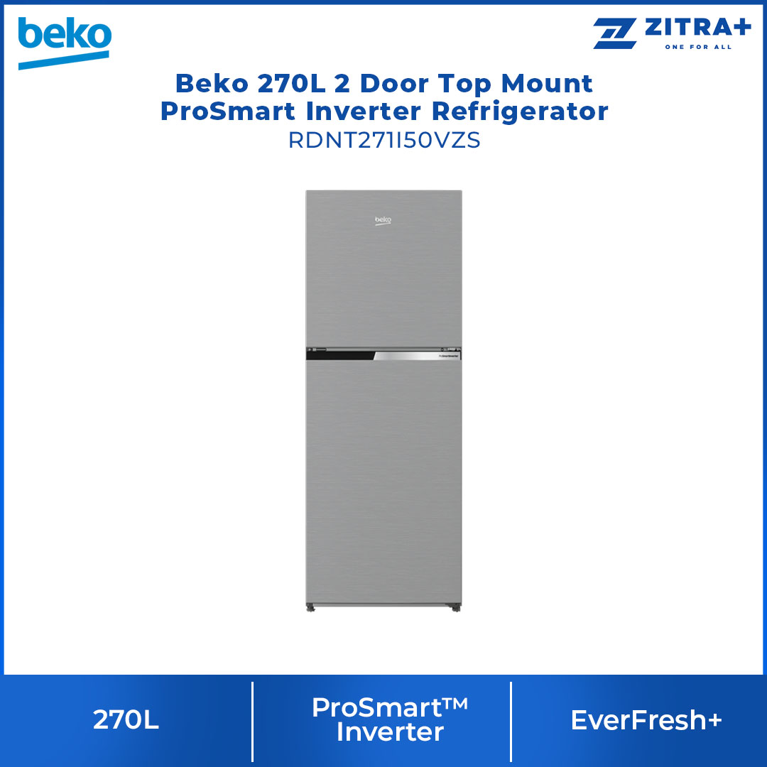 Beko 2 Door Top Mount ProSmart Inverter Refrigerator RDNT231I50VZS/RDNT271I50VZS | EverFresh+ | Active Fresh Blue Light | NeoFrost Dual Cooling | ProSmart Inverter Compressor | Refrigerator with 2 Years General Warranty & 12 Years Motor Warranty