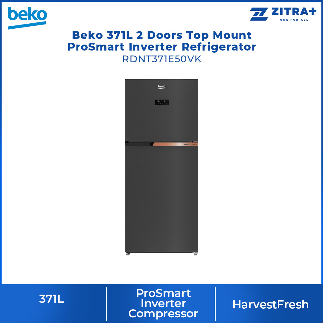 Beko 2 Door Top Mount ProSmart Inverter Refrigerator RDNT371E50VK/RDNT401E50VK | NeoFrost Dual Cooling | ProSmart Inverter Compressor | Active Odour Filter | Refrigerator with 2 Years General Warranty & 12 Years Motor Warranty