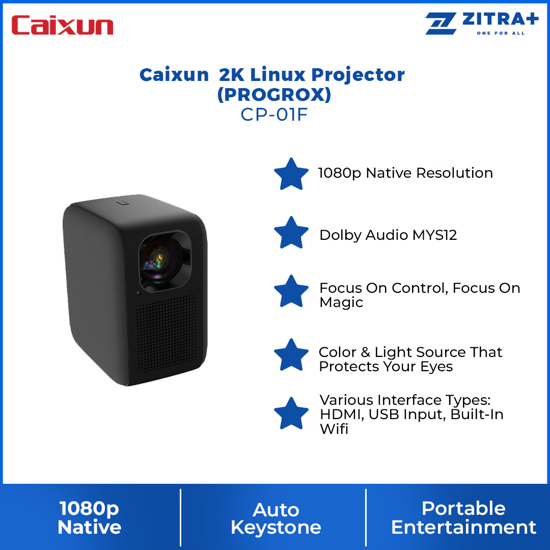 Caixun 2K Linux Projector (PROGROX) CP-01F | 1080 Native Resolution | Dolby Audio MYS12 | Built-in Wifi | Projector with 1 Year Warranty