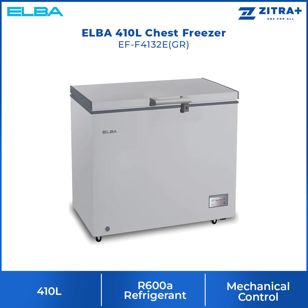 ELBA 410L|510L Chest Freezer EF-F4132E(GR)/EF-F5138E(GR) | R600a | Electronic Control | Recessed Handle | Safety Lock | Chest Freezer with 1 Year General Warranty & 5 Years Motor Warranty