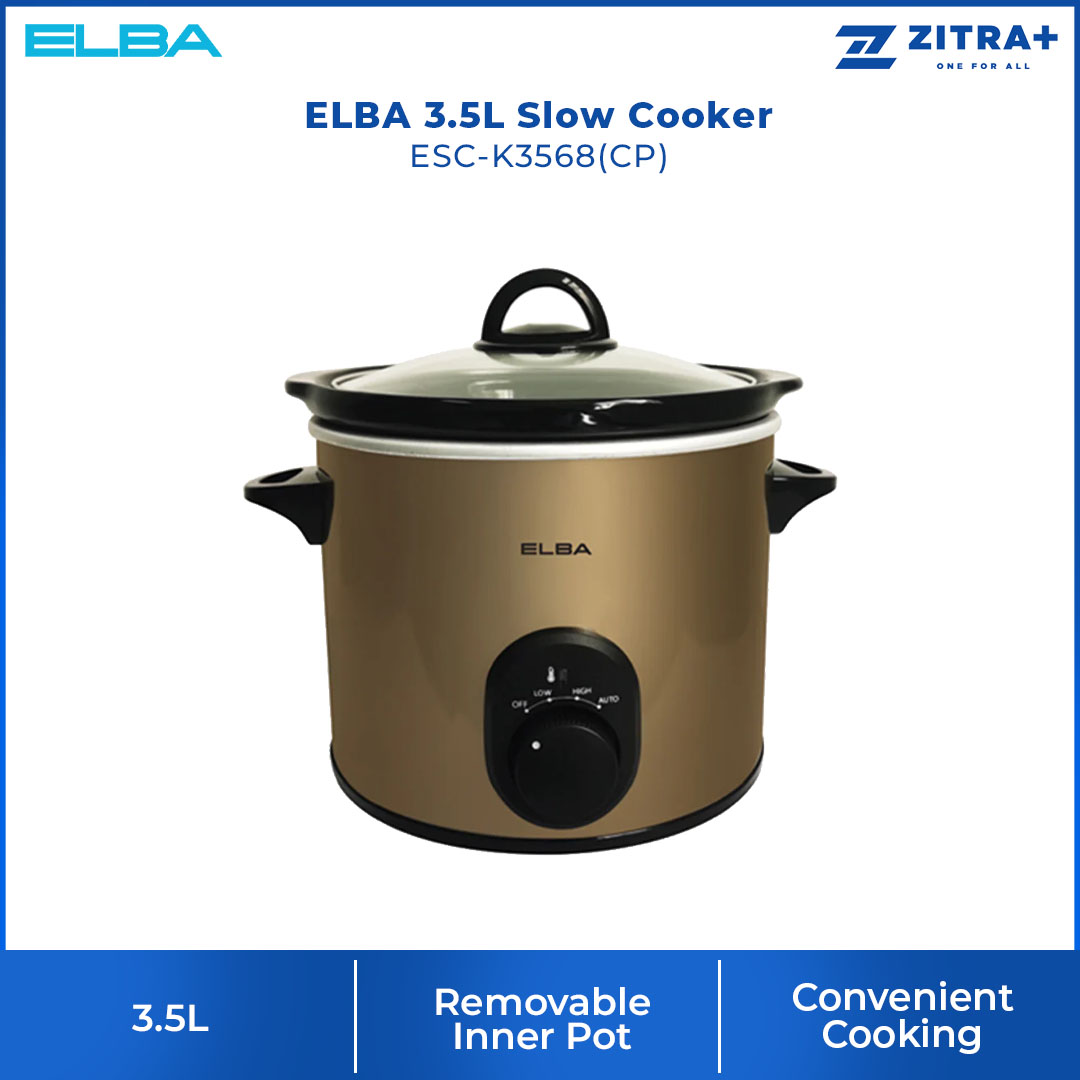 ELBA 1.5L / 3.5L / 4.5L Slow Cooker ESC-K1568(CP) / ESC-K3568(CP) / ESC-K4568(CP) | Versatile Crock Pot | Indicator Light | Variable Thermostat Control | Removable Inner Pot for Easy Cleaning | Slow Cooker with 1 Year Warranty