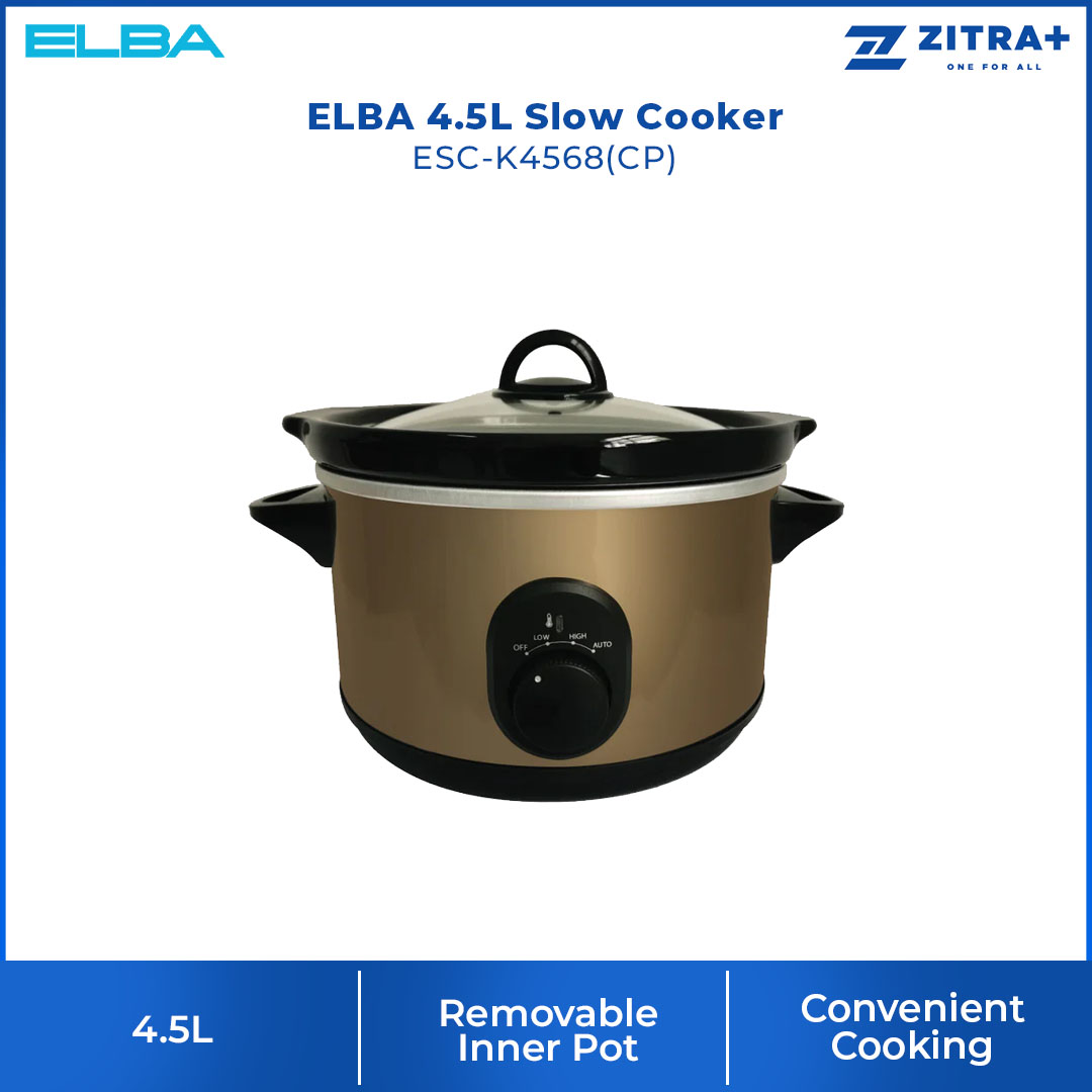 ELBA 1.5L / 3.5L / 4.5L Slow Cooker ESC-K1568(CP) / ESC-K3568(CP) / ESC-K4568(CP) | Versatile Crock Pot | Indicator Light | Variable Thermostat Control | Removable Inner Pot for Easy Cleaning | Slow Cooker with 1 Year Warranty