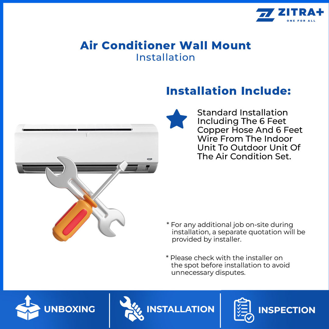 Air Conditioner Wall Mount Installation Service | 1HP / 1.5HP / 2HP / 2.5HP | Wall Mount Installation Only | Free 6ft Piping