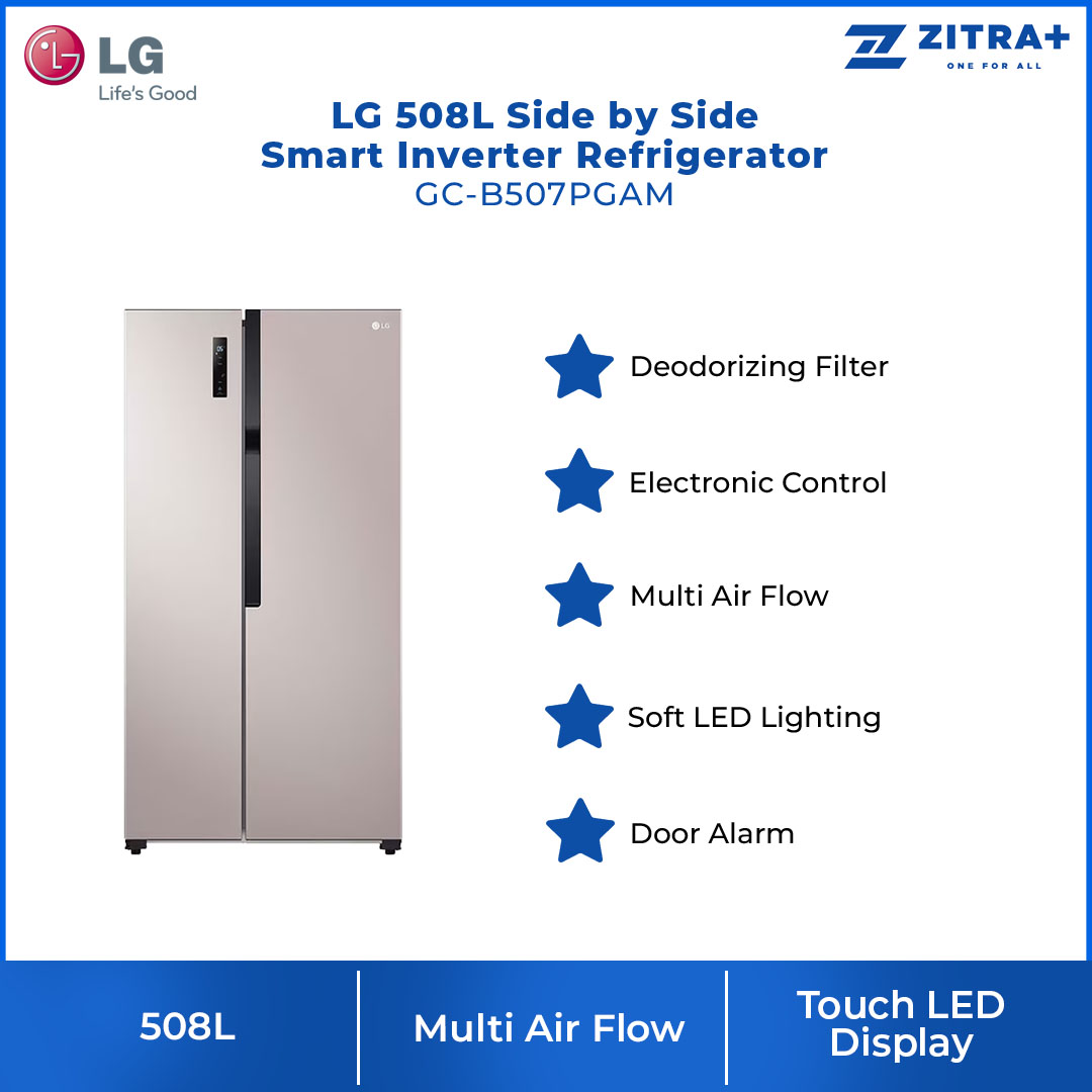 LG 508L Side by Side Smart Inverter Refrigerator GC-B507PGAM | Door Alarm | Express Freeze | Horizontal Pocket Handle Type | Refrigerator with 1 Year Warranty