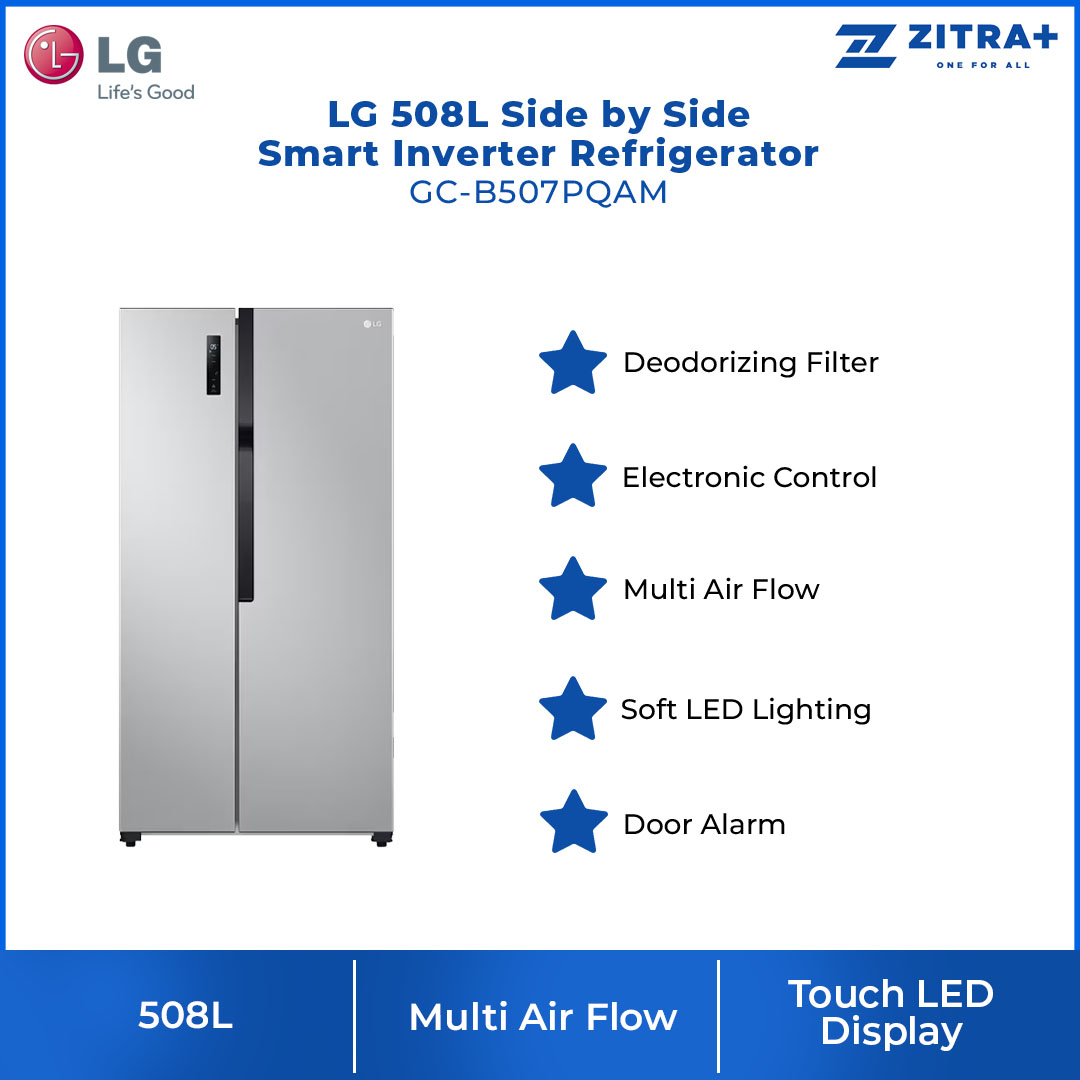 LG 508L Side by Side Smart Inverter Refrigerator GC-B507PQAM | Total No Frost | Tempered Glass | Multi Air Flow | Touch LED Display | Refrigerator with 1 Year Warranty