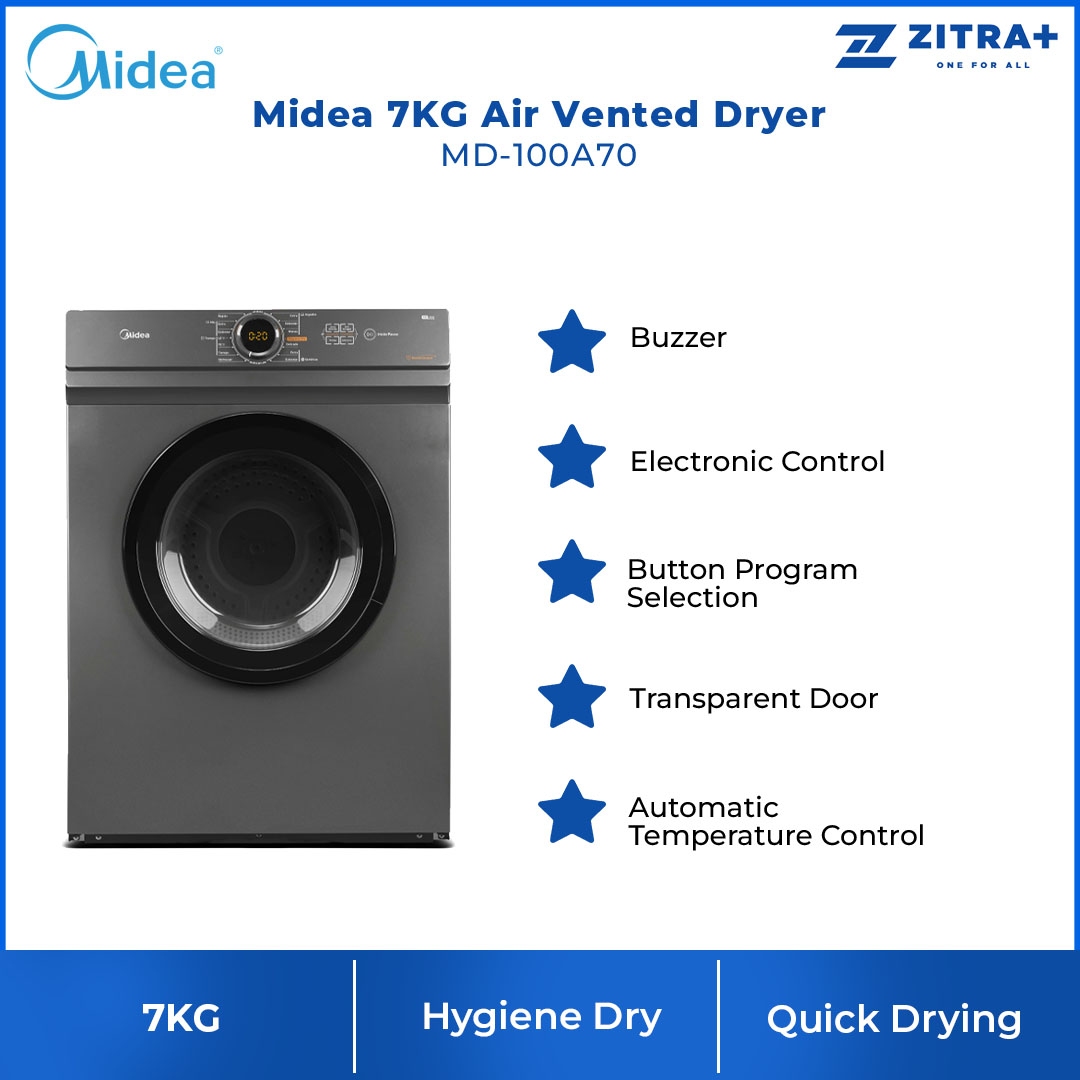 Midea 7KG Front Load Dryer  MD-100A70 | Buzzer | Electronic Control | Button program selection | Dryer with 2 Years Warranty