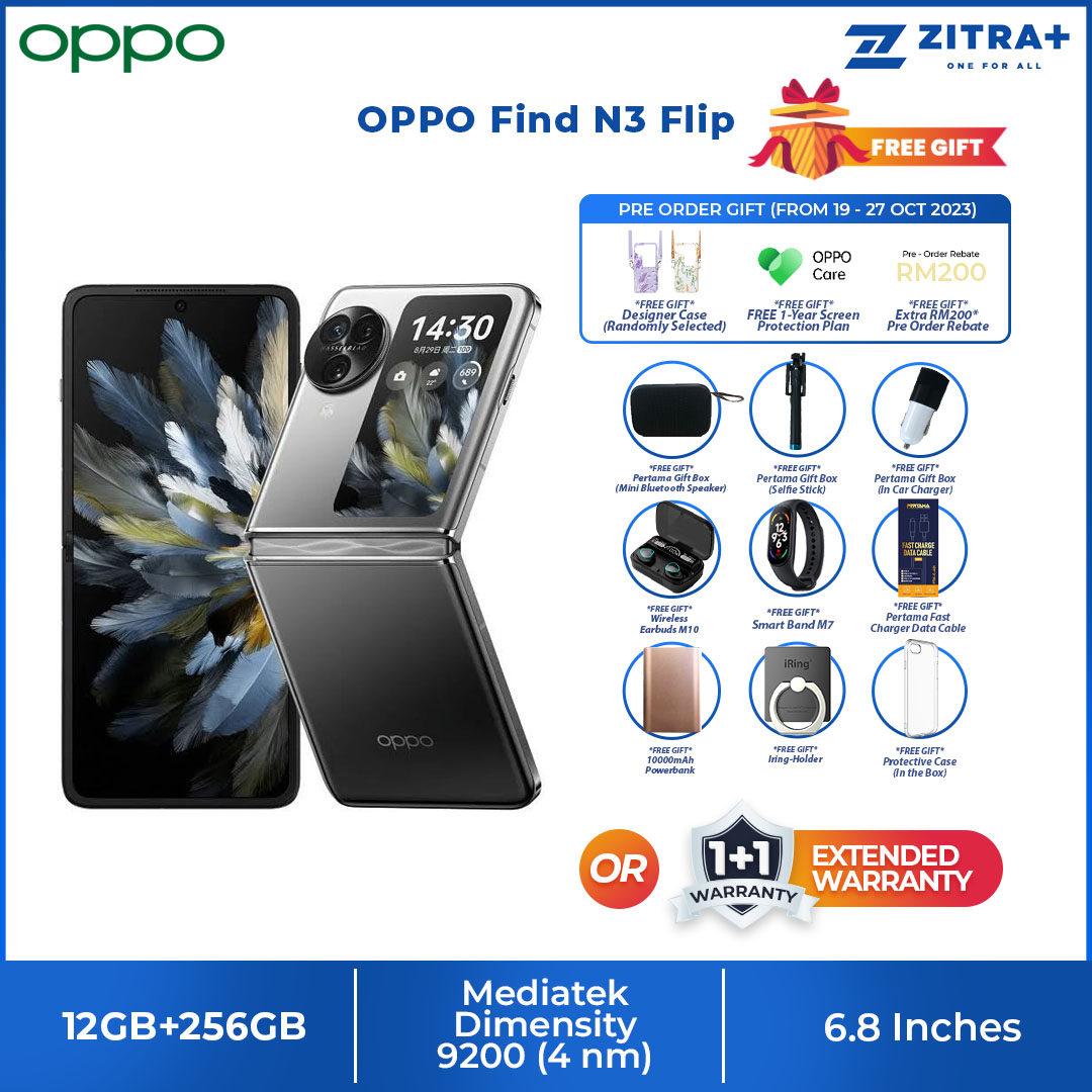 (Pre-Order till 27.10.2023) OPPO Find N3 Flip 12GB+256GB | 6.8" LTPO AMOLED Display | 50MP Camera | 4300mAh Battery | Smartphone with 1 Year Warranty