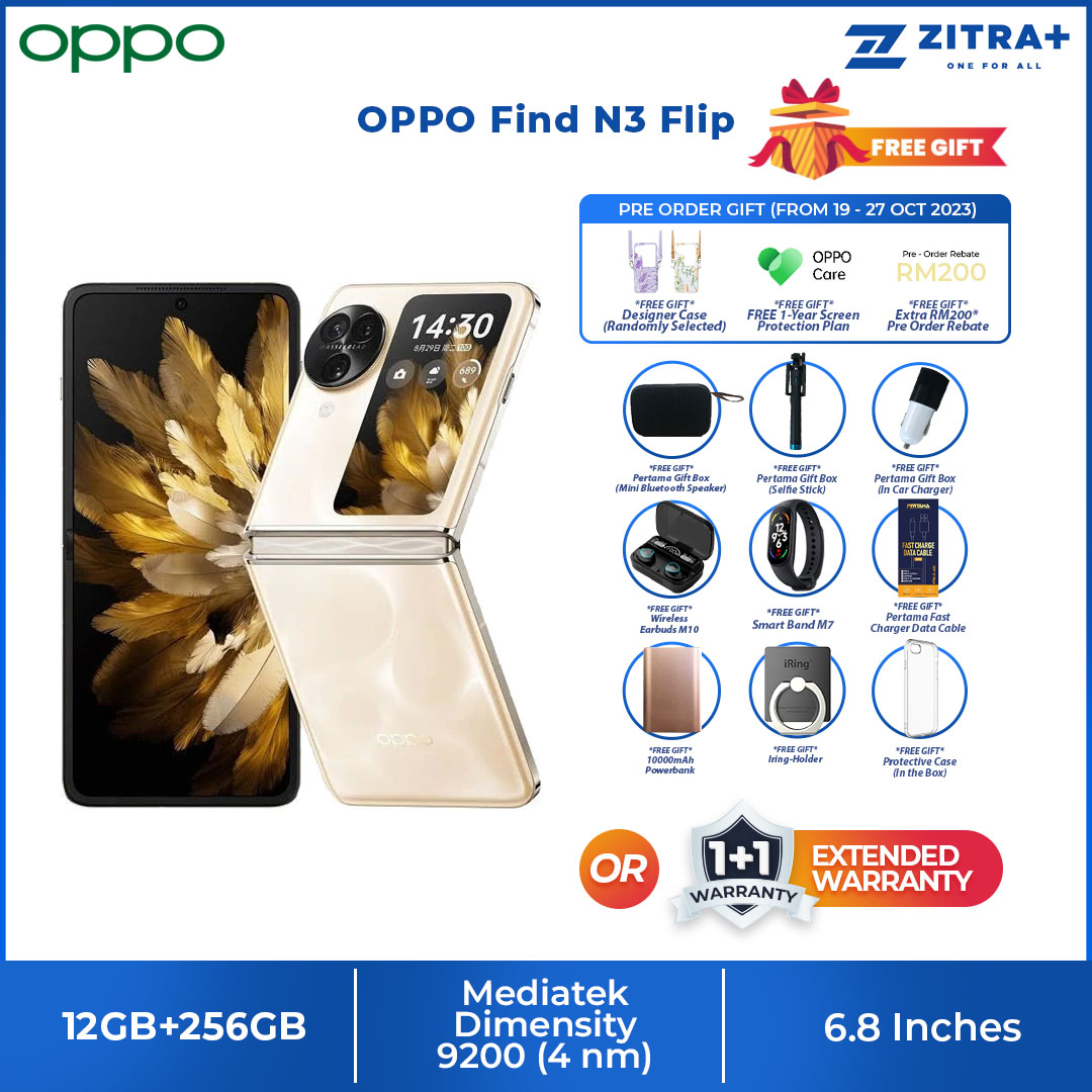 (Pre-Order till 27.10.2023) OPPO Find N3 Flip 12GB+256GB | 6.8" LTPO AMOLED Display | 50MP Camera | 4300mAh Battery | Smartphone with 1 Year Warranty