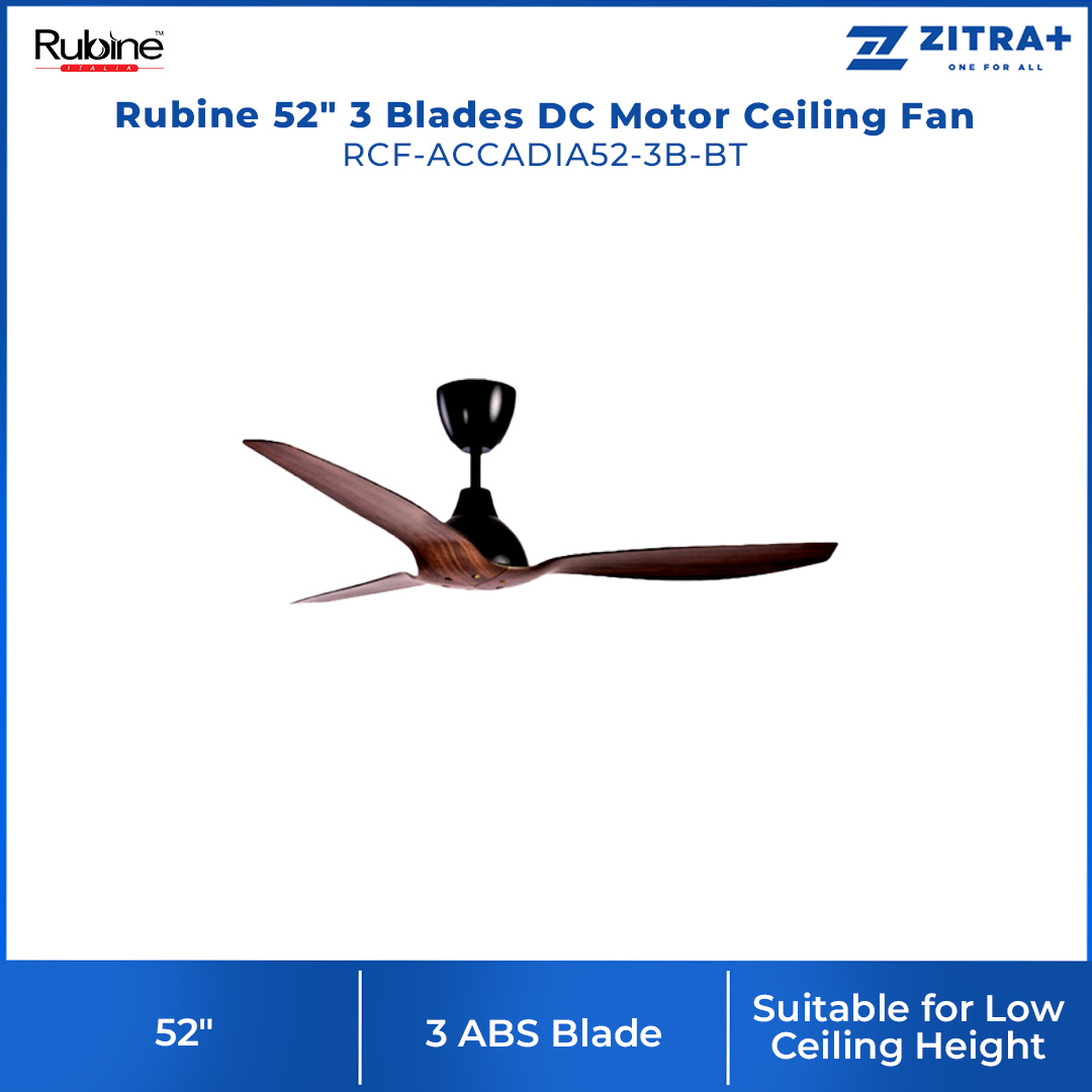 Rubine 52" 3 Blades DC Motor Ceiling Fan | RCF-ACCADIA52-3B-BT / CF-ACCADIA52-3B-PW | 6F+6R Speed RF Remote Control | Last Memory | Sleep Mode | Ceiling Fan with 1 Year Warranty