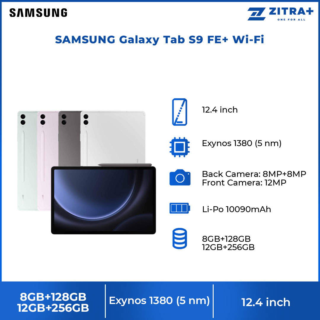 SAMSUNG Galaxy Tab S9 FE+ Wi-Fi | 8GB+128GB/12GB+256GB | 12.4" Display | 10090mAh Battery | 8MP Main Camera | One UI 5.1 | Tablet with 1 Year Warranty