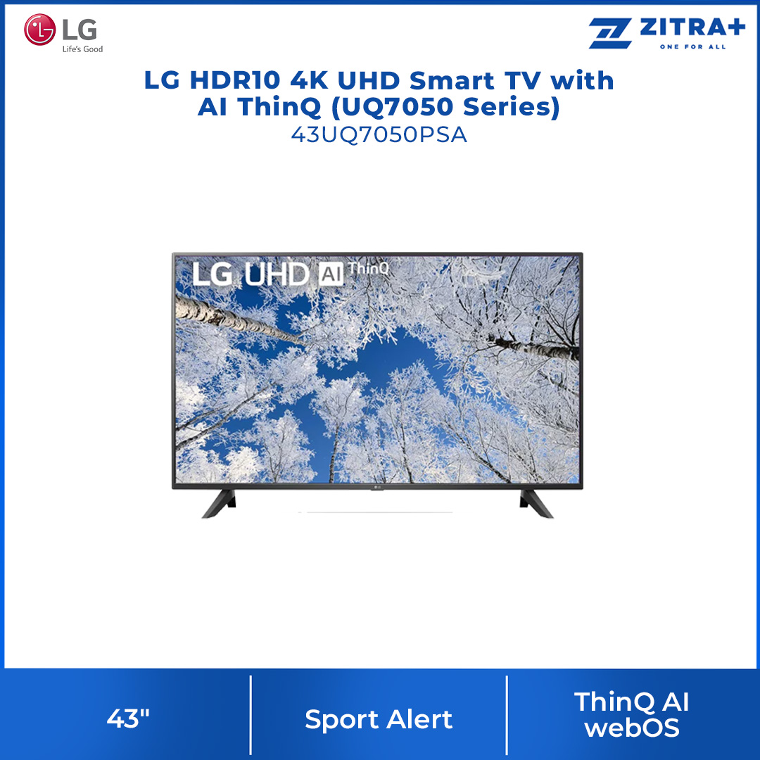 LG 43" / 50" / 55" HDR10 4K UHD Smart TV with AI ThinQ | 43UQ7050PSA / 50UQ7050PSA / 55UQ7050PSA | α5 Gen 5 AI Processor | HDR10 Pro | ThinQ AI webOS | Smart TV with 2 Year Warranty