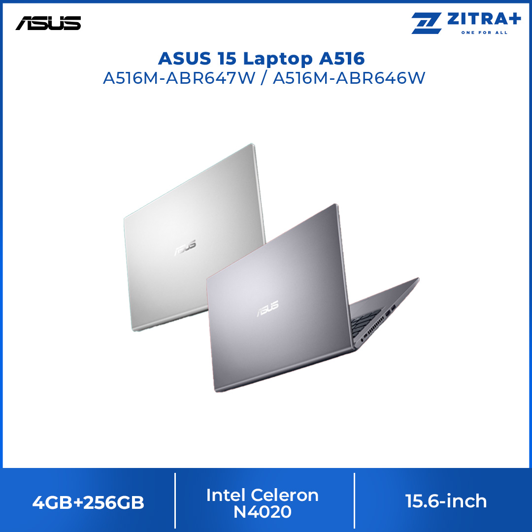 ASUS Laptop 15 A516 Laptop | A516M-ABR646W / 516M-ABR647W | 15.6-inch HD | 4GB+256GB SSD | Intel Celeron N4020 | W11 | Laptop with 2 Year Warranty
