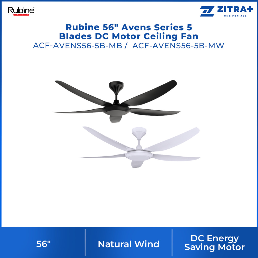 Rubine 56" Avens Series 5 Blades DC Motor Ceiling Fan | 9F+9R Speed RF Remote Control | Sleep Mode | Ceiling Fan with 1 Year Warranty 