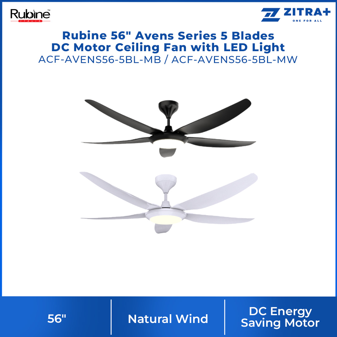 Rubine 56" Avens Series 5 Blades DC Motor Ceiling Fan with LED ACF-AVENS56-5BL-MB | 9F+9R Speed RF Remote Control | Sleep Mode | Ceiling Fan with 1 Year Warranty