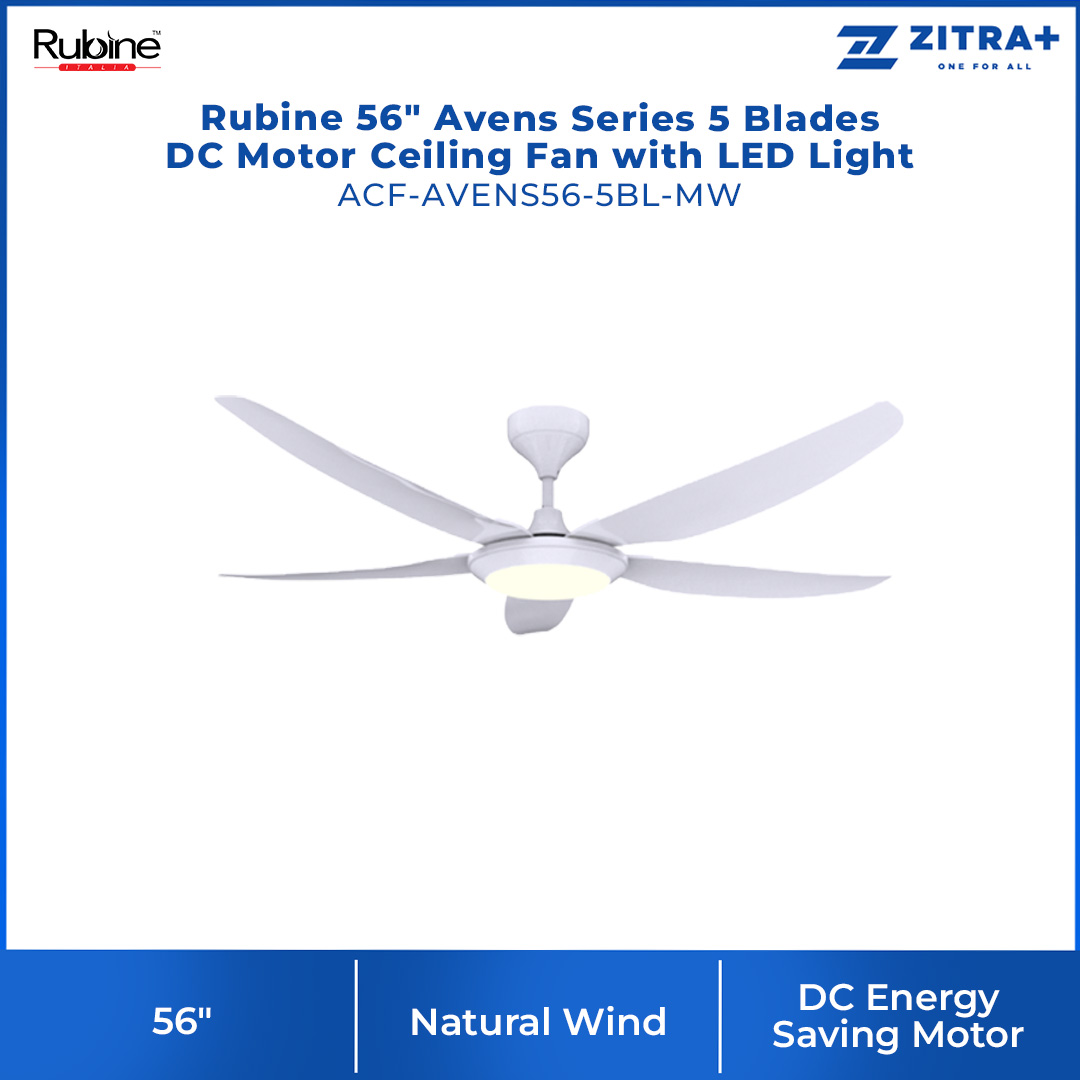 Rubine 56" Avens Series 5 Blades DC Motor Ceiling Fan with LED ACF-AVENS56-5BL-MB | 9F+9R Speed RF Remote Control | Sleep Mode | Ceiling Fan with 1 Year Warranty