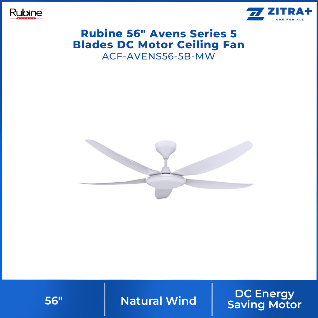Rubine 56" Avens Series 5 Blades DC Motor Ceiling Fan | 9F+9R Speed RF Remote Control | Sleep Mode | Ceiling Fan with 1 Year Warranty
