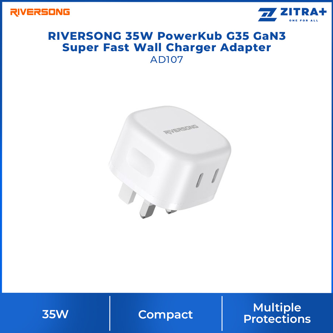 RIVERSONG 35W PowerKub G35 GaN3 Super Fast Wall Charger Adapter AD107 | Multiple Protection | Smart Identification | Adapter with 1 Year Warranty