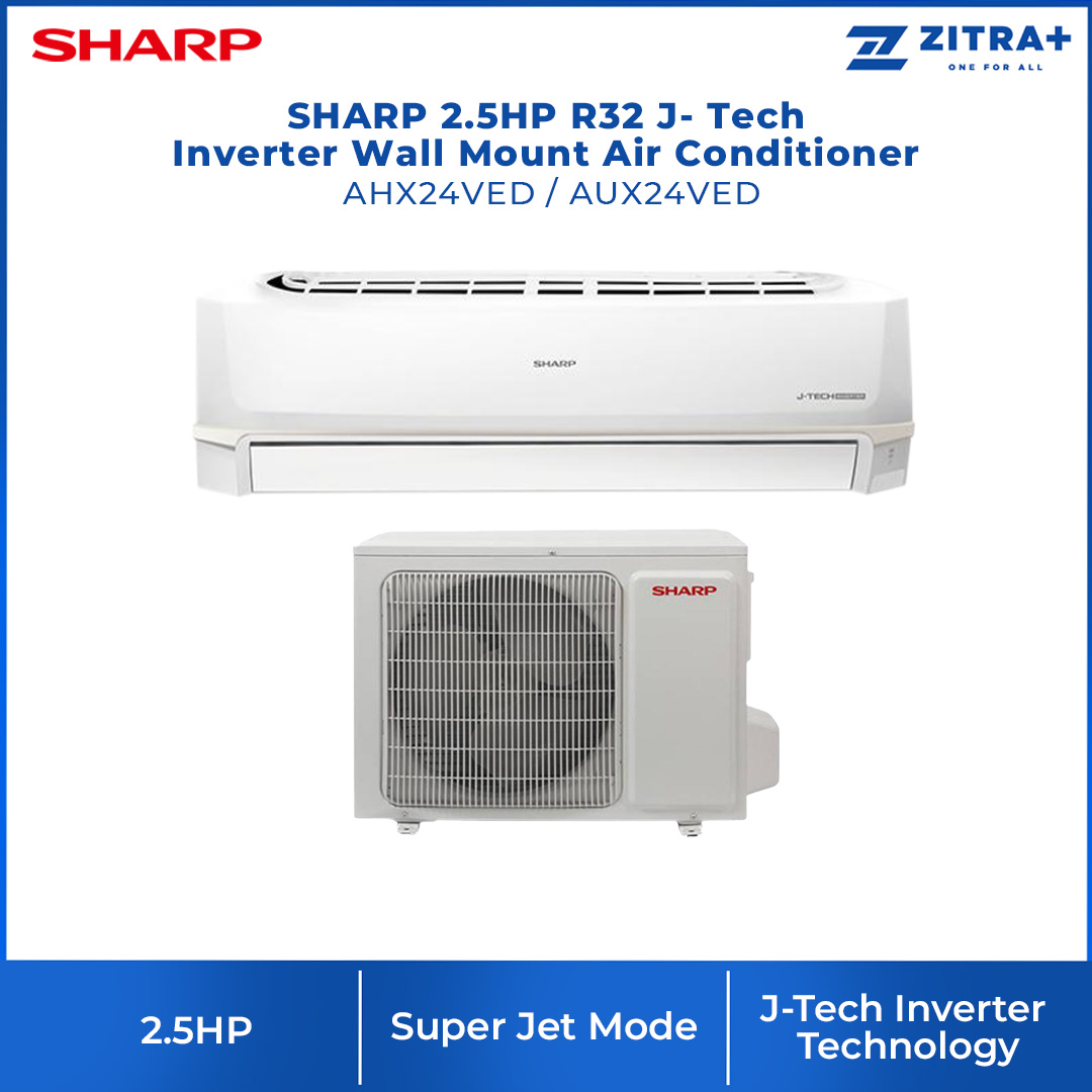 SHARP 2HP/ 2.5HP R32 J- Tech Inverter Wall Mount Air Conditioner AHX18VED/AHX24VED | Super Jet Mode | Eco mode |  5 Star Rating Energy Saving | 1 Year General and 5 Years Compressor Warranty
