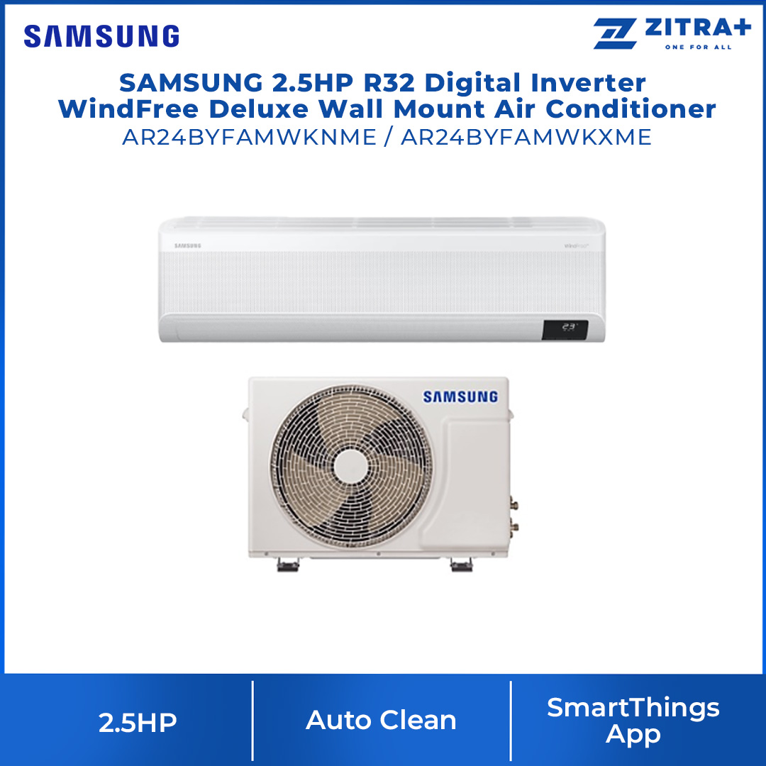 SAMSUNG 2.5HP R32 Digital Inverter WindFree Deluxe Wall Mount Air Conditioner | AR24BYFAMWKNME / AR24BYFAMWKXME | WindFree™ Cooling | AI Auto Cooling | WindFree™ Good Sleep | Air Conditioner with 1 Year Warranty
