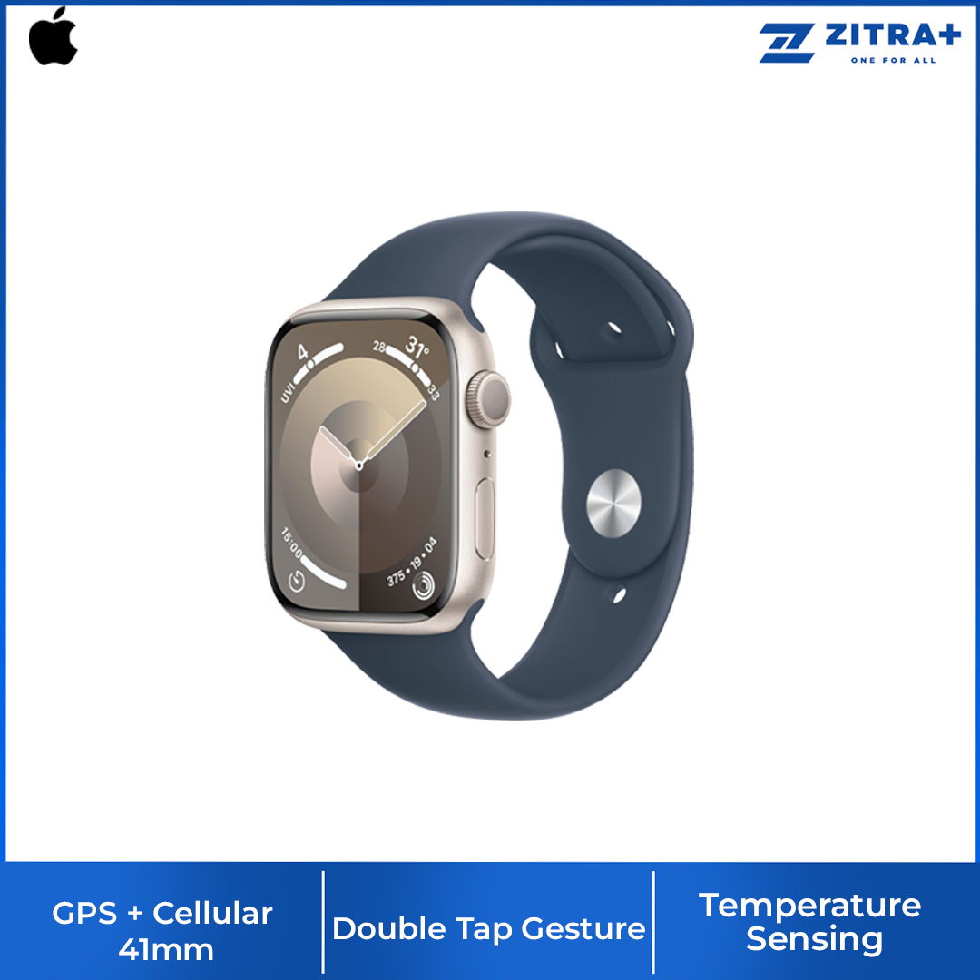 Apple Watch Series 9 Starlight Aluminium Case with Sport Band | 41mm/44mm | GPS/GPS+Celullar | 1.9" Display | 308mAh Battery | Crash Detection | Fall Detection | Smart Watch with 1 Year Warranty