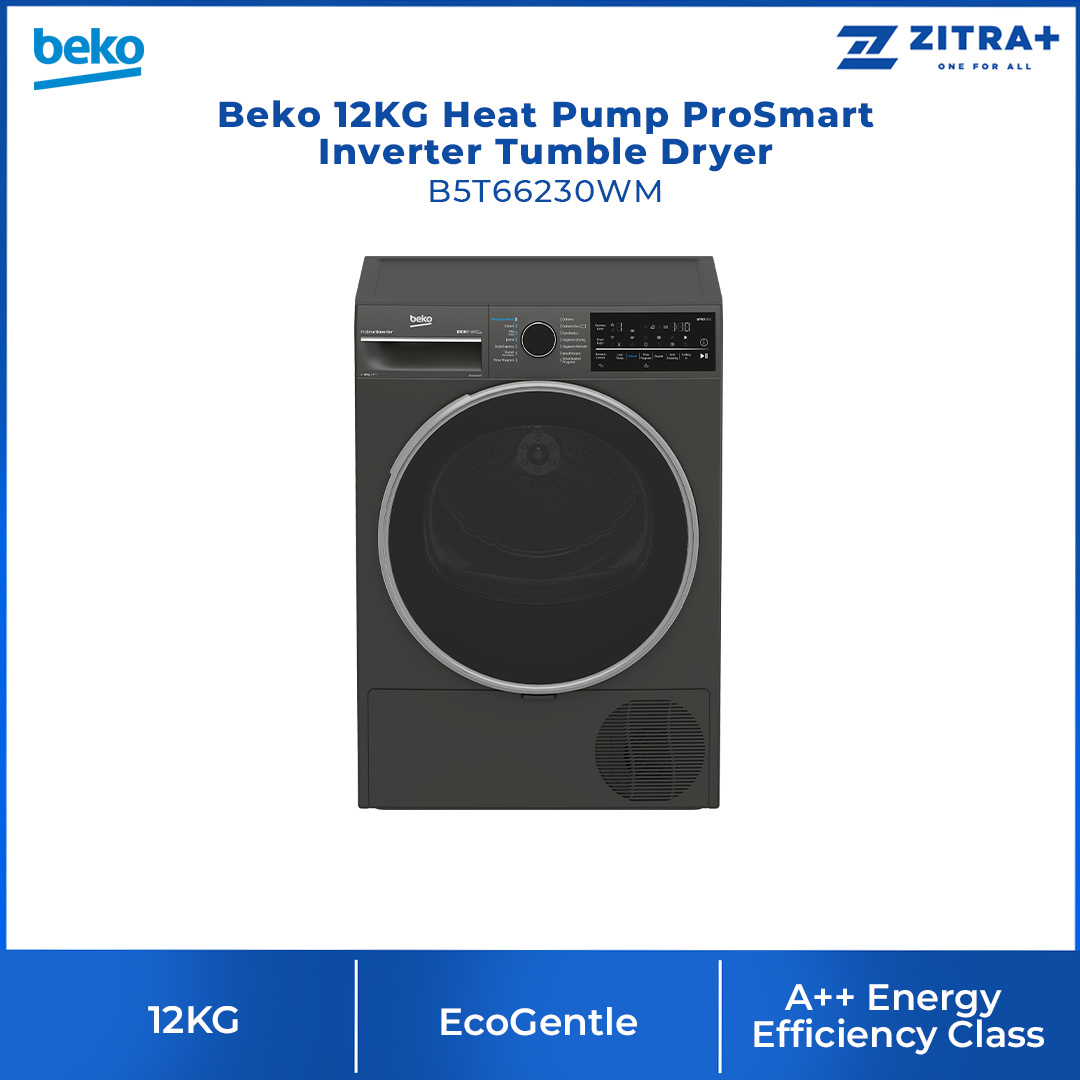 Beko 12KG Heat Pump ProSmart Inverter Tumble Dryer B5T66230WM | AquaWave | EcoGentle | Digital Display | Hygienic Drying | Tumbler Dryer with 2 Year Warranty