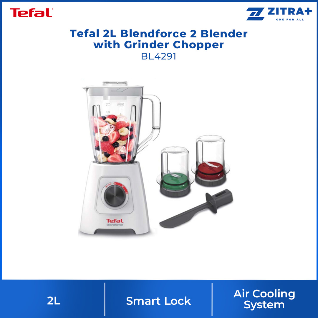 Tefal 2L Blendforce 2 Blender with Grinder Chopper BL4291 | 600W | Powelix Technology | Smart Lock | Cord Storage | Blender with 2 Year Warranty