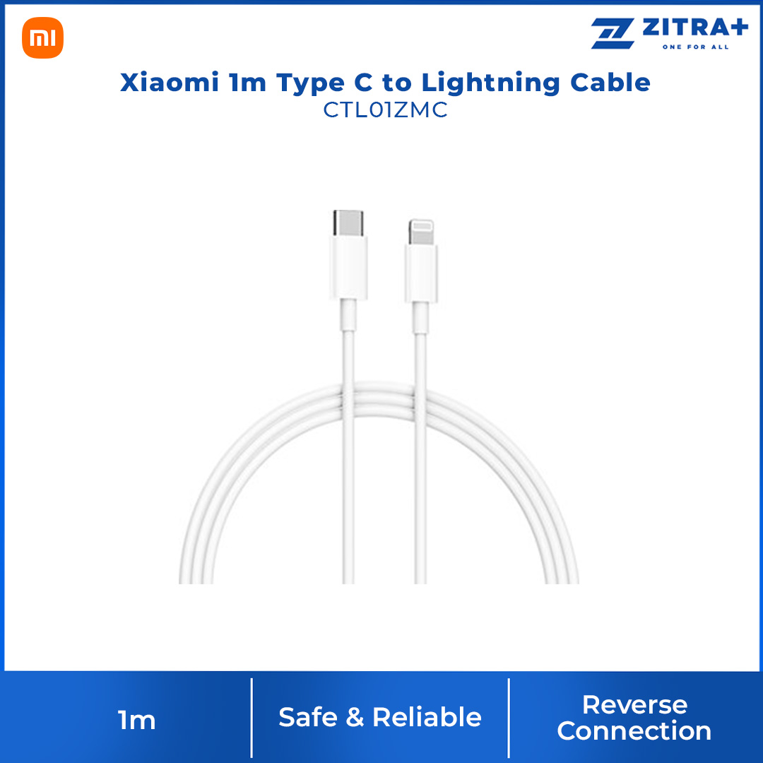 Xiaomi 1m Type C to Lightning Cable CTL01ZMC | TPE Material | Fast Charge | Fast Transfer of Large Files | Cable with 1 Year Warranty