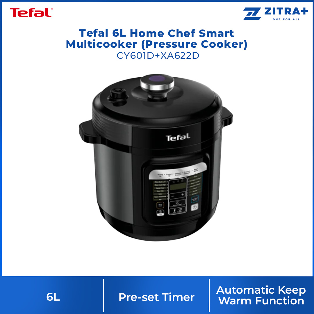 Tefal 6L Home Chef Smart Multicooker (Pressure Cooker) CY601D+XA622D | 15 Pre-set and Programs | Pre-set Timer up to 24 Hours | Dishwasher Friendly | Cooker with 2 Year Warranty