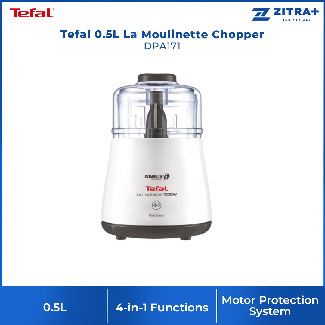 Tefal 0.5L La Moulinette Chopper DPA171 | Ultra Powerful 1000W Motor | Versatile 4 in 1 Product | Motor Protection System | Chopper with 2 Year Warranty