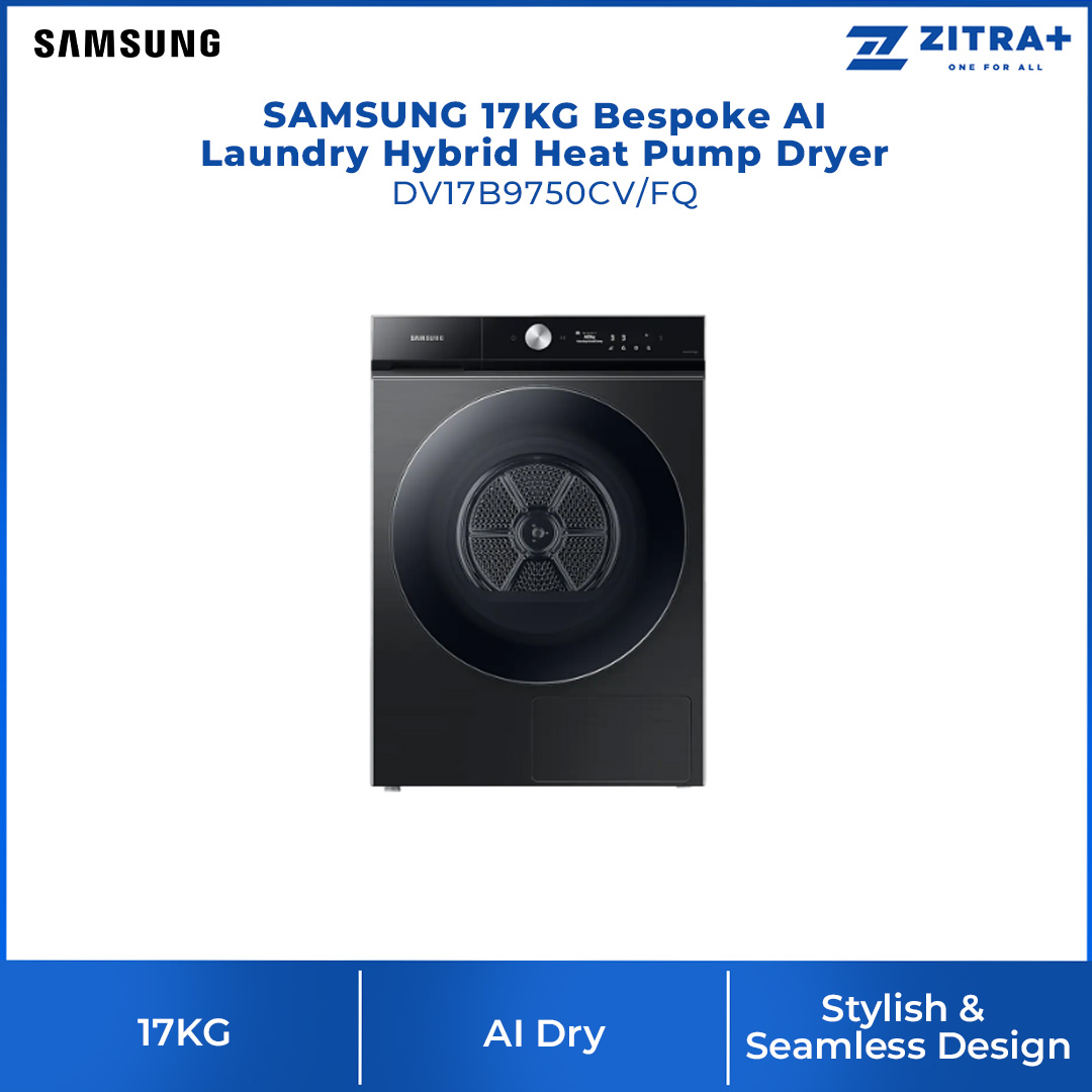 SAMSUNG 17KG Bespoke AI Laundry Hybrid Heat Pump Dryer DV17B9750CV/FQ | AI Control | Hybrid Heat Pump | Large Capacity | 3 Layered Filter System | Dryer with 2 Years Warranty