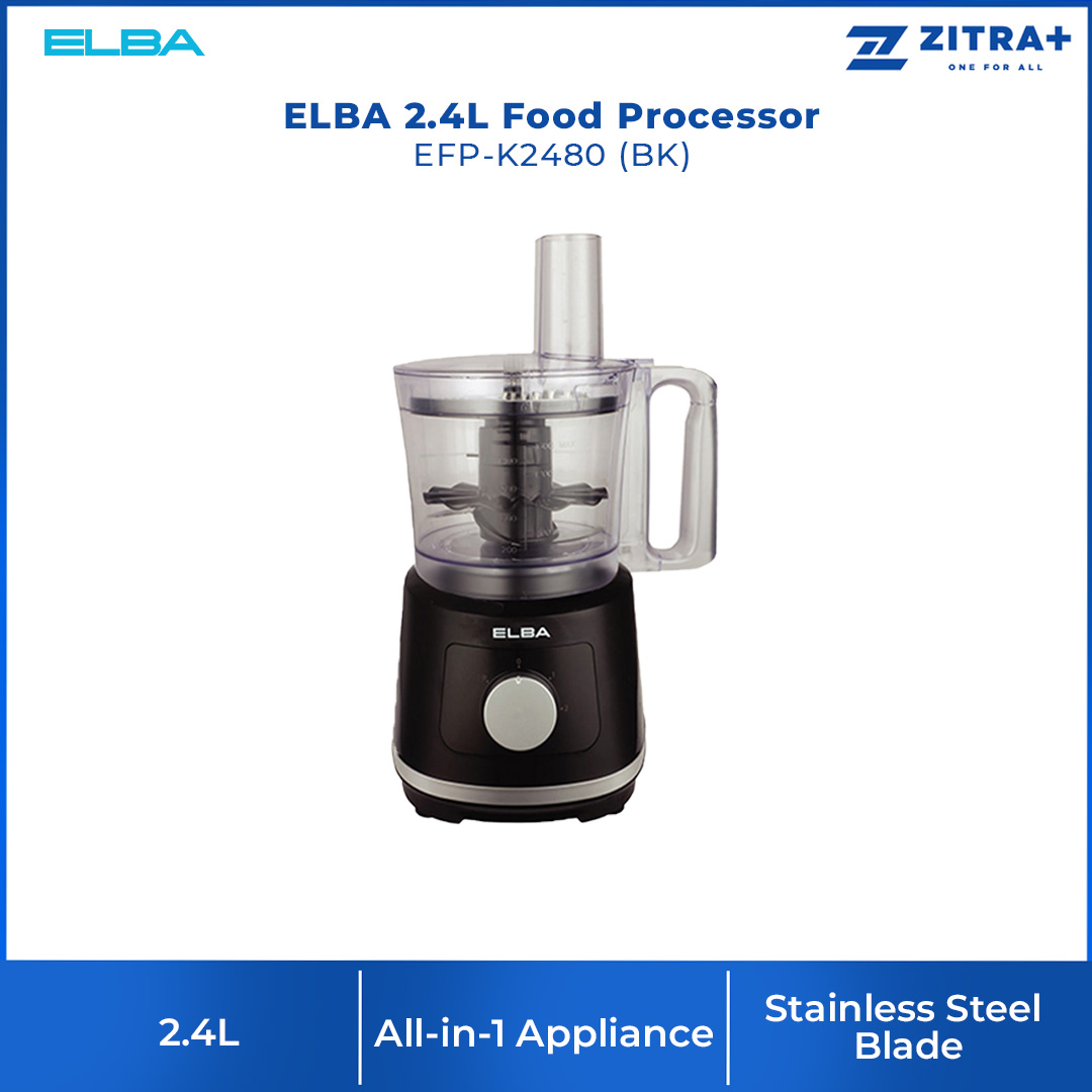 ELBA 2.4L Food Processor EFP-K2480(BK) | 800W Power Consumption | 2-Speed With Pulse Function | Safety Locking System | Food Processor with 1 Year Warranty