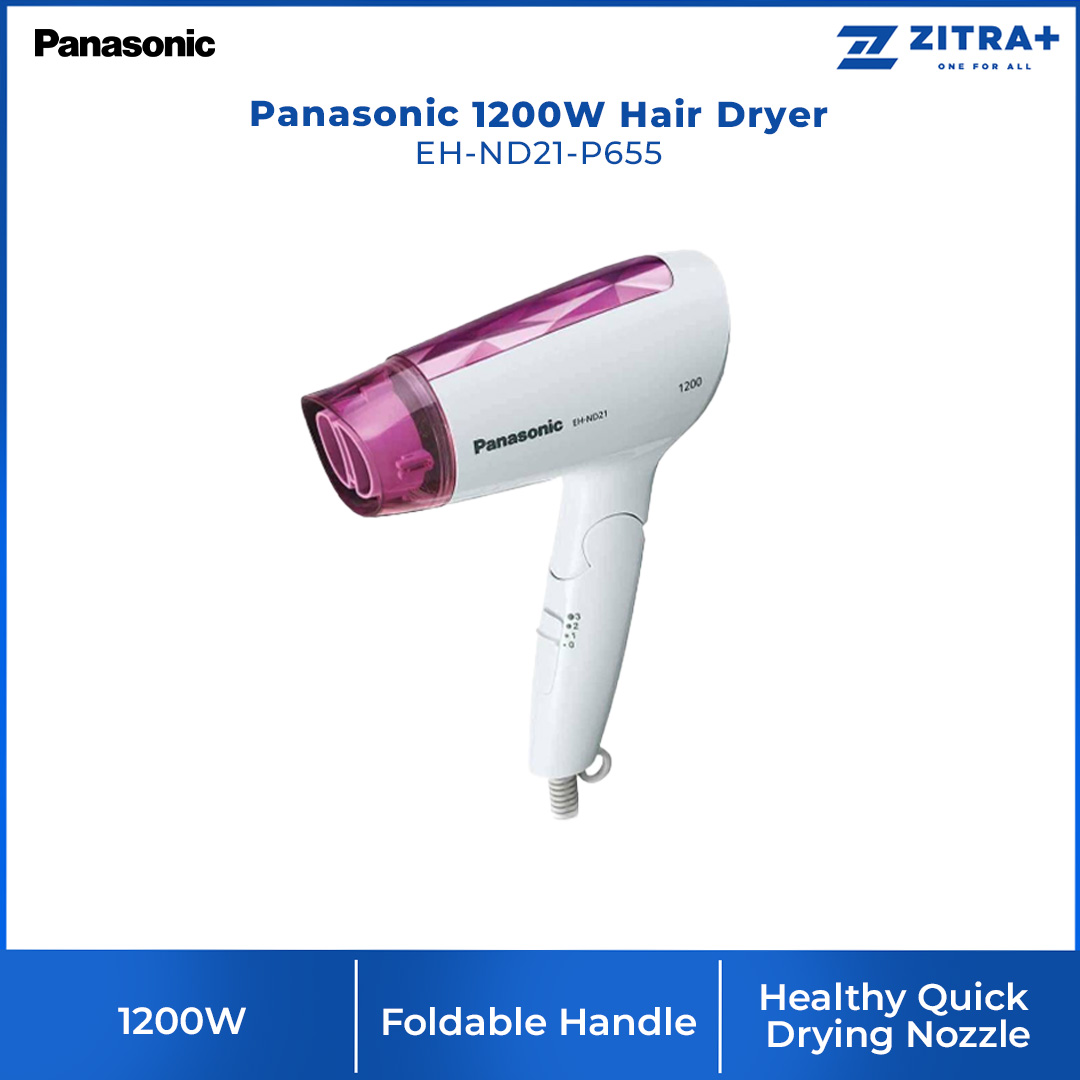 Panasonic 1200W Hair Dryer EH-ND21-P655 | 3 Speed Selections | Cool Air Selection | Automatic Overheating Protective Device | Hair Dryer with 1 Year Warranty