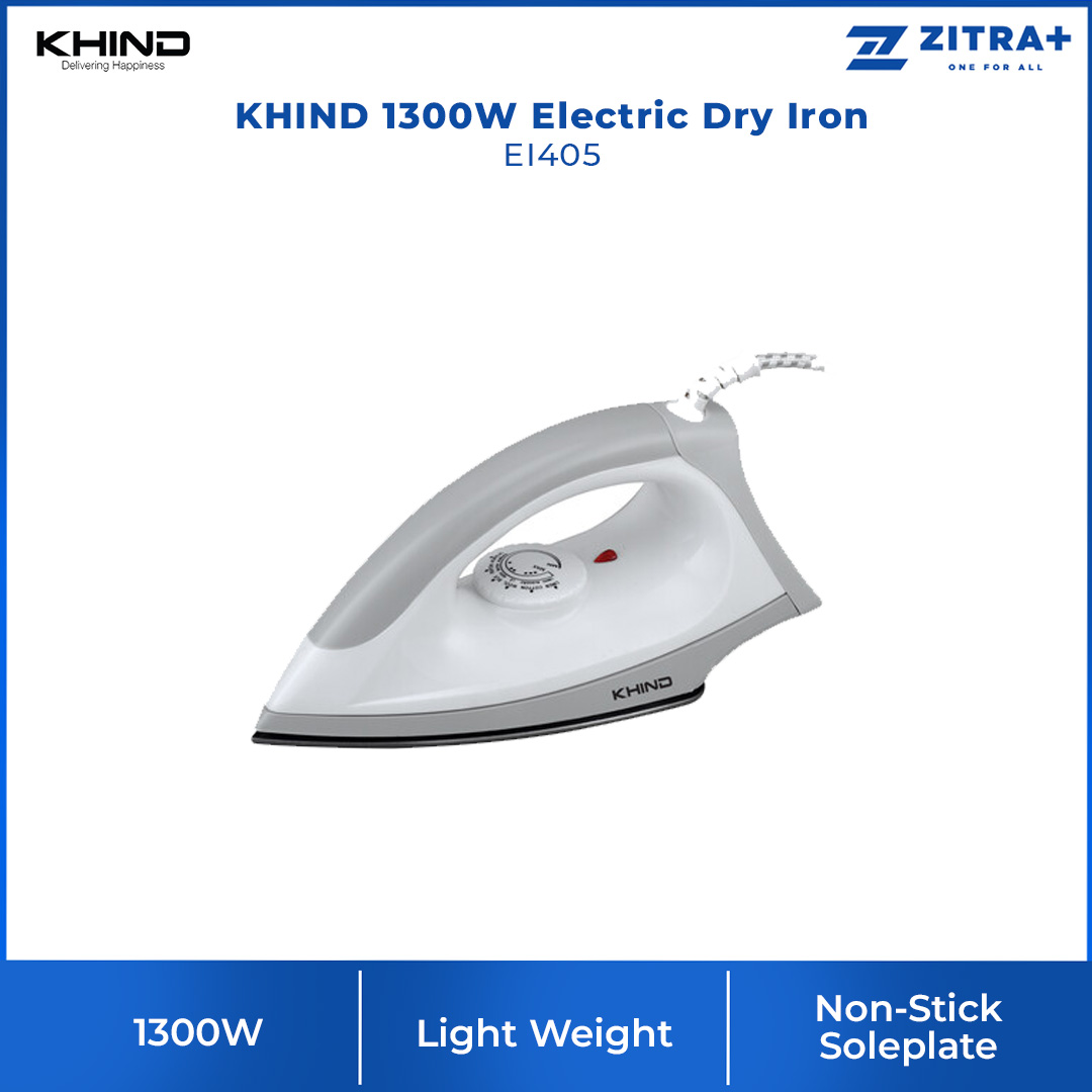 KHIND 1300W Electric Dry Iron EI40 | Overheat Protection | Lightweight | Non-Stick | Dry Iron with 1 Year Warranty