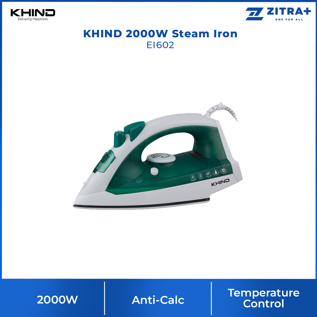 KHIND 2000W Steam Iron EI602 | Self-Cleaning | Overheat Protection | Temperature Control | Ceramic Soleplate | Anti-Calc | Steam Iron with 1 Year Warranty