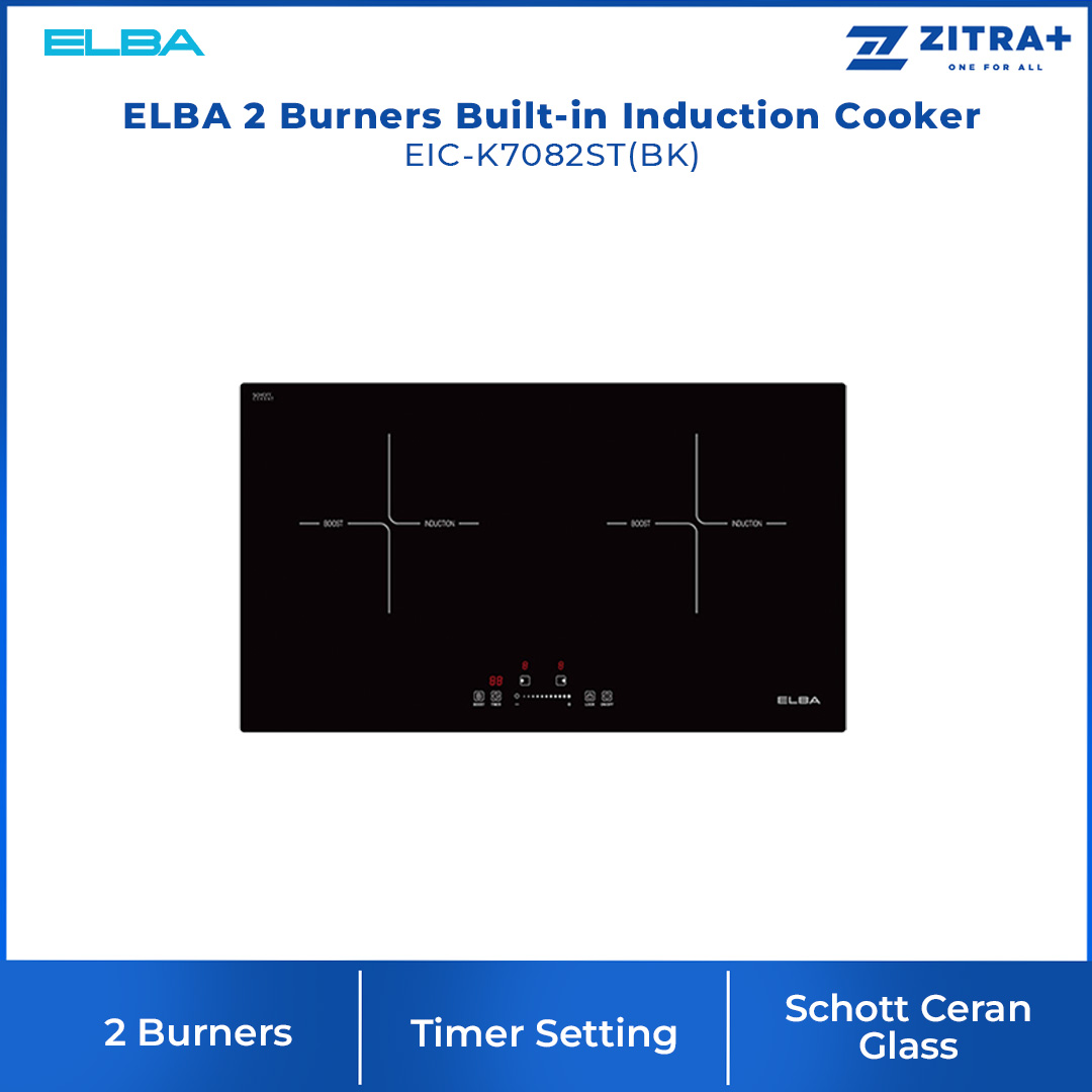 ELBA 2 Burners Built-in Induction Cooker EIC-K7082ST(BK) | 9 Power Levels | Time-Saving of 2 Cooking Zones | Safety Lock | Cooker with 1 Year Warranty