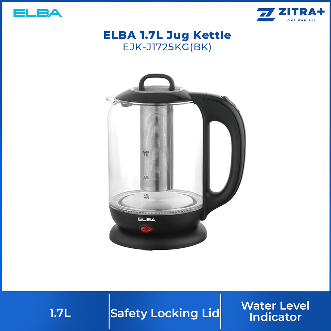 ELBA 1.7L Jug Kettle EJK-J1725KG(BK) | Water Level Indicator | Dry Boiled Protection | Automatic Boiling & Switch Off | Jug Kettle with 1 Year Warranty