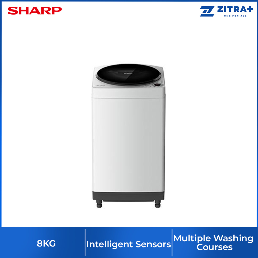 SHARP 8KG Top Load No Hole Washing Machine ESW809H | Auto Restart | LED Digit | Air Dry | Water Saving | AG Pulsator (Antibacterial) | Washing Machine with 2 Year Warranty