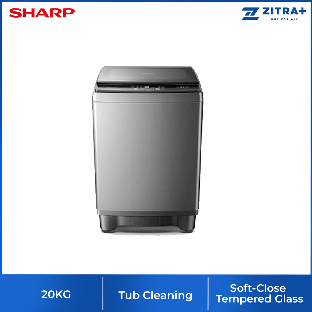 SHARP 9.5KG/15KG/20KG Top Load Fully Auto Washing Machine | SS Drum | LED Digit | Wind Dry | Auto Soak | Child Lock | Child Proof | Auto Restart | S-Pulsator | Fuzzy Control | Smart Filter | Error Notification | Washing Machine with 2 Year Warranty